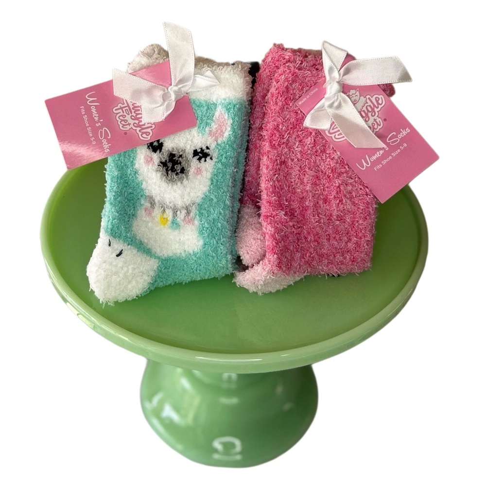 Women's Fuzzy Socks - Pink and Blue - Picture 1 of 3